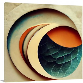 Cuadro abstracto geométrico con círculos superpuestos en tonos verdes, beige y naranja- Cuadrostock