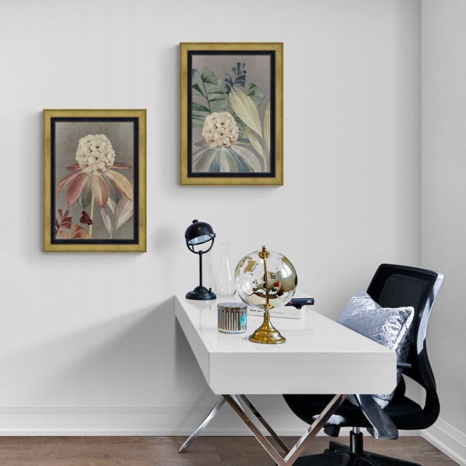 Conjunto de 2 cuadros de flores estilo clásico con marco dorado - Cuadrostock