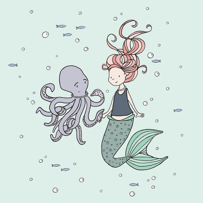 Mermaid And Octopus Buddies - Cuadrostock