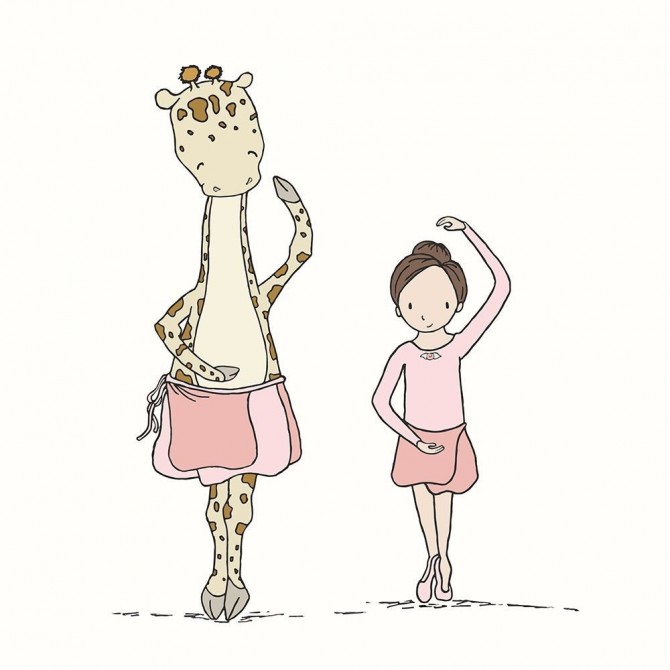 Girl and Giraffe Ballerina - Cuadrostock