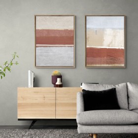 Díptico abstracto con franjas en tonos gris y siena ideal para decoraciones modernas- Cuadrostock