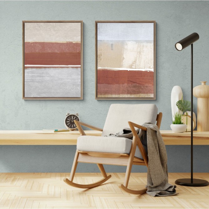 Díptico abstracto con franjas en tonos gris y siena ideal para decoraciones modernas- Cuadrostock