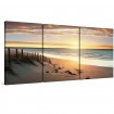 Tríptico paisaje de mar en tonos cálidos ideal para decoraciones relajantes.