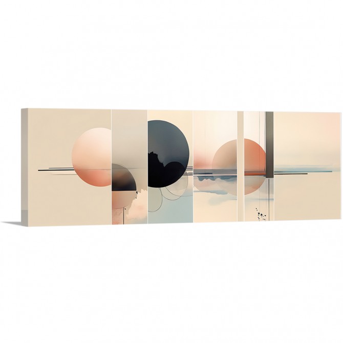 Cuadro panorámico moderno y abstracto en tonos rosas, gris y cremas