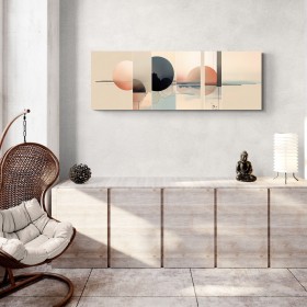Cuadro panorámico moderno y abstracto en tonos rosas, gris y cremas