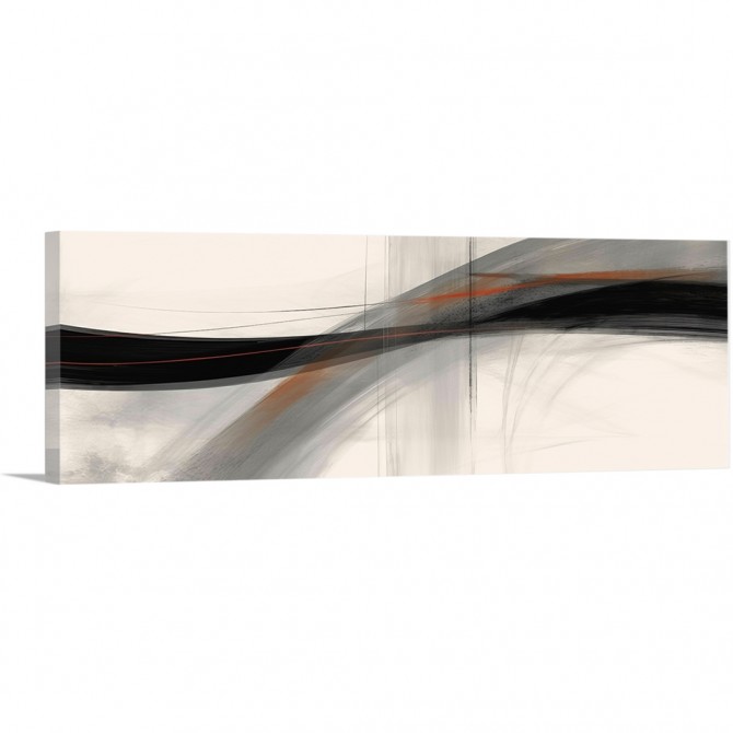 Cuadro abstracto con líneas curvas en negro y gris sobre fondo beige, con detalles en tonos óxido- Cuadrostock