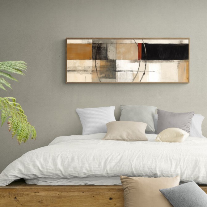 Cuadro abstracto moderno con formas geométricas y una paleta de tonos neutros y cálidos- Cuadrostock