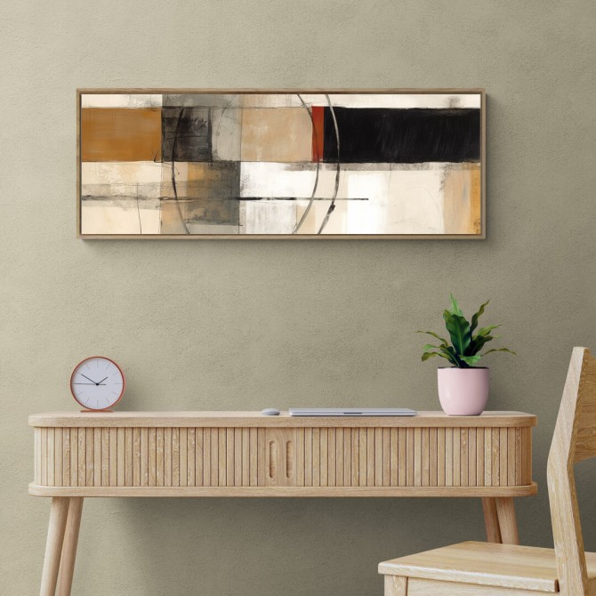 Cuadro abstracto moderno con formas geométricas y una paleta de tonos neutros y cálidos- Cuadrostock