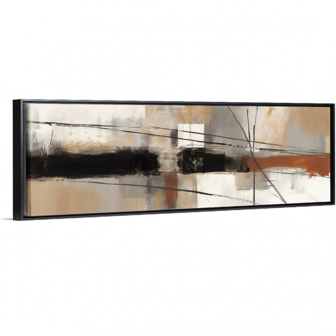 Cuadro abstracto moderno con líneas y formas en tonos beige, negro y toques terracota-Cuadrostock