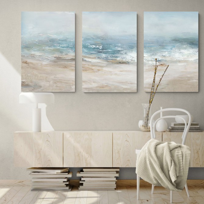 Tríptico decorativo con escena de mar  en calma,ideal para para aportar frescura y serenidad a cualquier ambiente - Cuadrostock
