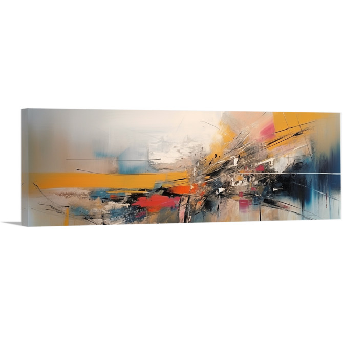 Cuadro abstracto con explosión de formas y colores en tonos amarillos, naranjas y negros.- Cuadrostock