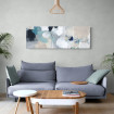 Cuadro abstracto con flores estilizadas en tonos azules, blancos y beige, ideal para decoración moderna-Cuadrostock