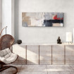 Cuadro abstracto panorámico moderno con tonos beige, negro, gris y rojo vibrante – ideal para salón o pasillos amplios