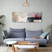 Cuadro abstracto panorámico moderno con tonos beige, negro, gris y rojo vibrante – ideal para salón o pasillos amplios