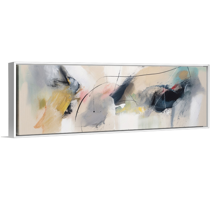 Cuadro panorámico abstracto multicolor en tonos suaves y trazos dinámicos para decoración moderna