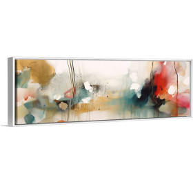Lienzo abstracto con mezcla de colores intensos y trazos fluidos en rojo, turquesa, dorado y blanco-Cuadrostock