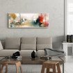 Lienzo abstracto con mezcla de colores intensos y trazos fluidos en rojo, turquesa, dorado y blanco-Cuadrostock
