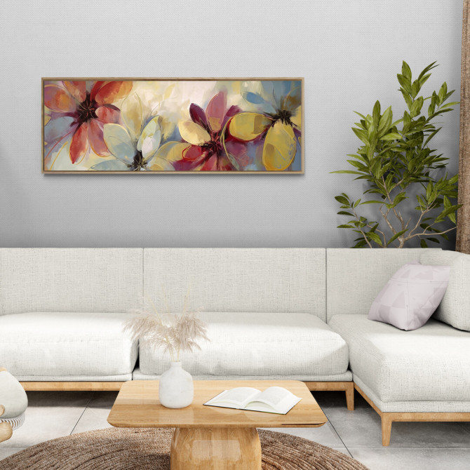 Cuadro decorativo con flores abstractas en tonos rojos, amarillos y azules-Cuadrostock