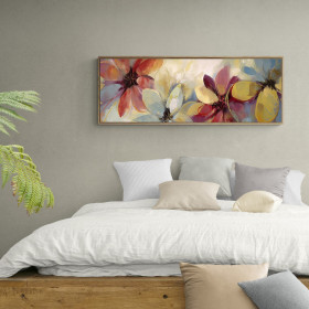 Cuadro decorativo con flores abstractas en tonos rojos, amarillos y azules-Cuadrostock