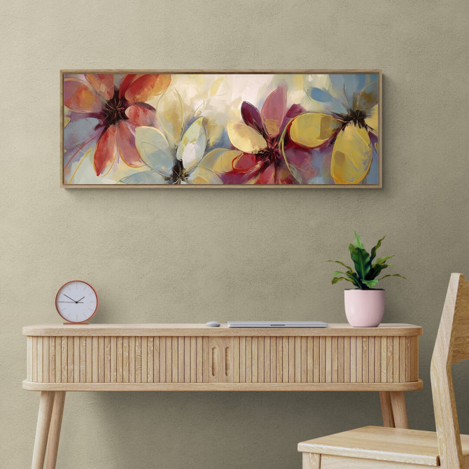 Cuadro decorativo con flores abstractas en tonos rojos, amarillos y azules-Cuadrostock