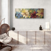 Cuadro decorativo con flores en tonos amarillos, rojos y azules sobre fondo verde-Cuadrostock