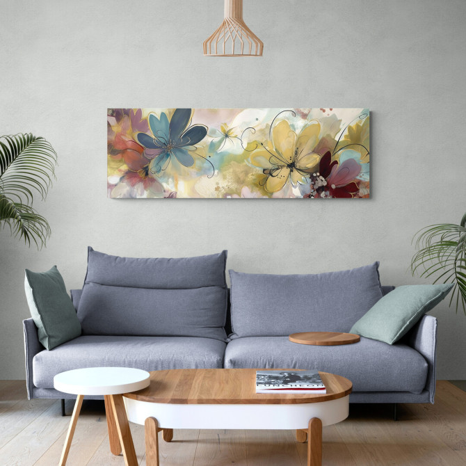 Cuadro decorativo con flores abstractas en tonos azules, amarillos, rojos y violetas- Cuadrostock