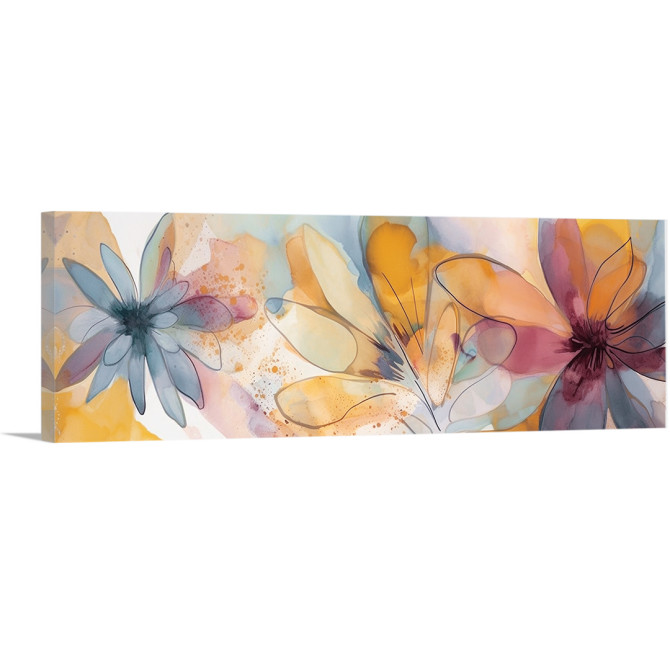 Cuadro decorativo con flores abstractas en tonos cálidos y fríos estilo acuarela- Cuadrostock