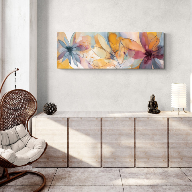 Cuadro decorativo con flores abstractas en tonos cálidos y fríos estilo acuarela- Cuadrostock
