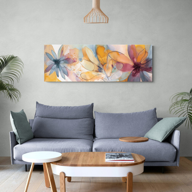 Cuadro decorativo con flores abstractas en tonos cálidos y fríos estilo acuarela- Cuadrostock