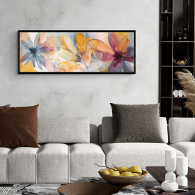 Cuadro decorativo con flores abstractas en tonos cálidos y fríos estilo acuarela- Cuadrostock