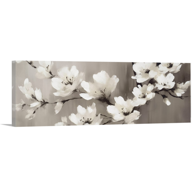 Cuadro decorativo de flores blancas sobre fondo gris suave- Cuadrostock