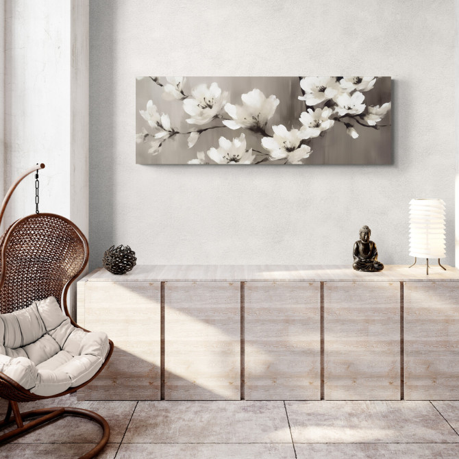 Cuadro decorativo de flores blancas sobre fondo gris suave- Cuadrostock