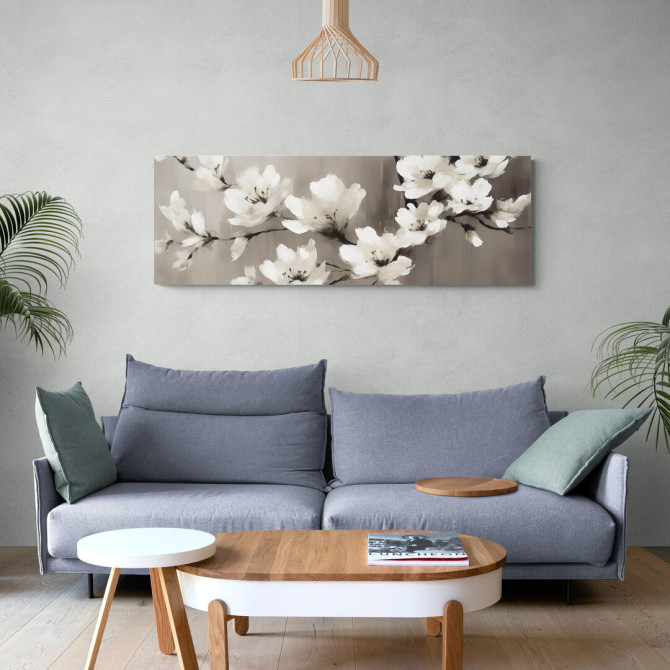 Cuadro decorativo de flores blancas sobre fondo gris suave- Cuadrostock