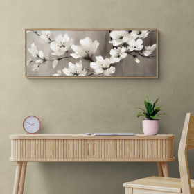 Cuadro decorativo de flores blancas sobre fondo gris suave- Cuadrostock