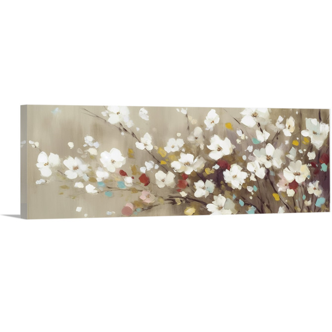 Cuadro decorativo con flores blancas y pinceladas de color sobre fondo beige- Cuadrostock