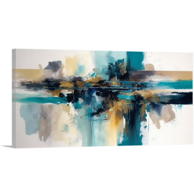 Cuadro abstracto con tonos azules, dorados y beige que evocan la fuerza y calma del mar- Cuadrostock