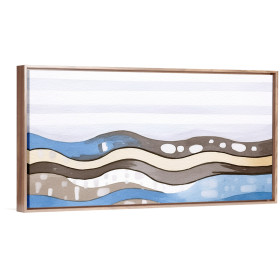 Cuadro abstracto con ondas en tonos azules, beige y marrones, estilo acuarela