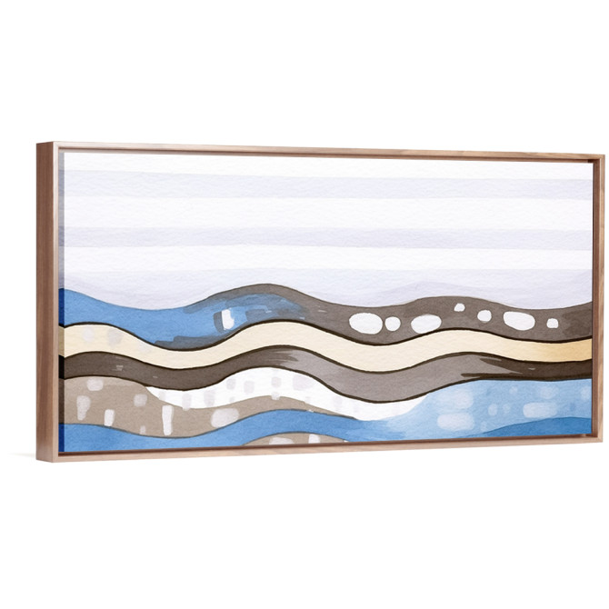 Cuadro abstracto con ondas en tonos azules, beige y marrones, estilo acuarela