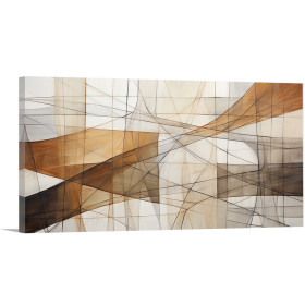 Cuadro abstracto moderno con líneas curvas en tonos beige, marrón y blanco