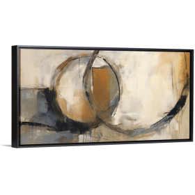 Cuadro abstracto decorativo con formas circulares en tonos tierra, gris y ocre