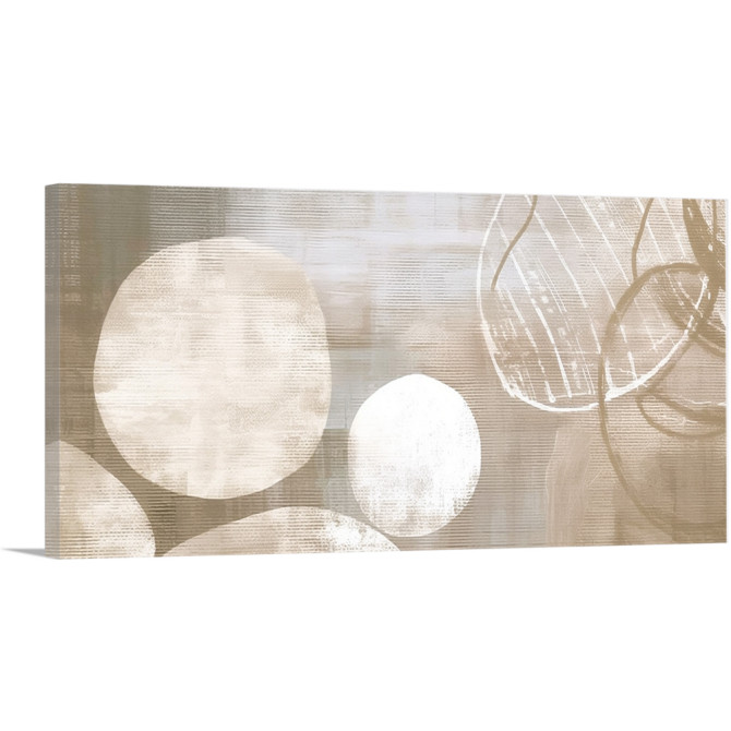 Cuadro abstracto en beige y blanco con círculos difuminados y textura visual suave