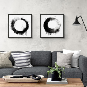 Díptico de cuadros cuadrados decorativos abstractos en blanco y negro disponible en varios colores de marco - Cuadrostock