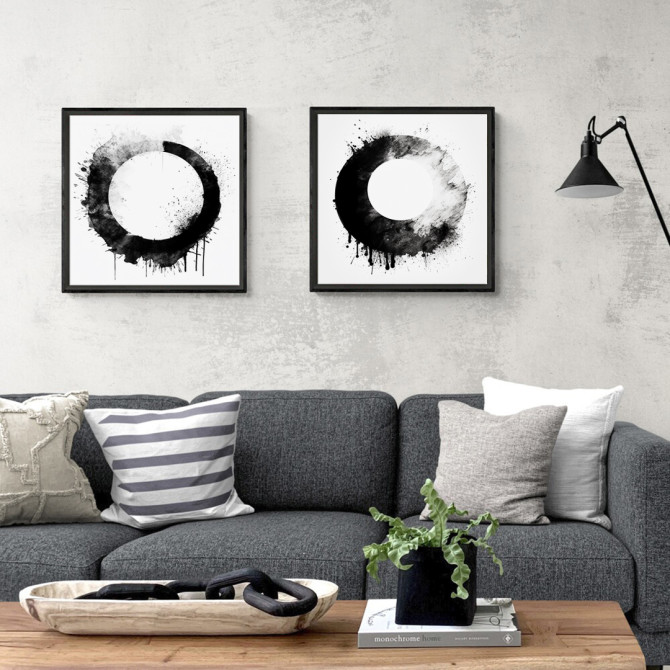 Díptico de cuadros cuadrados decorativos abstractos en blanco y negro disponible en varios colores de marco - Cuadrostock Díptico de cuadros cuadrados decorativos abstractos en blanco y negro disponible en varios colores de marco - Cuadrostock