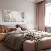 Cuadro decorativo abstracto con formas suaves en tonos beige, marrón claro y blanco