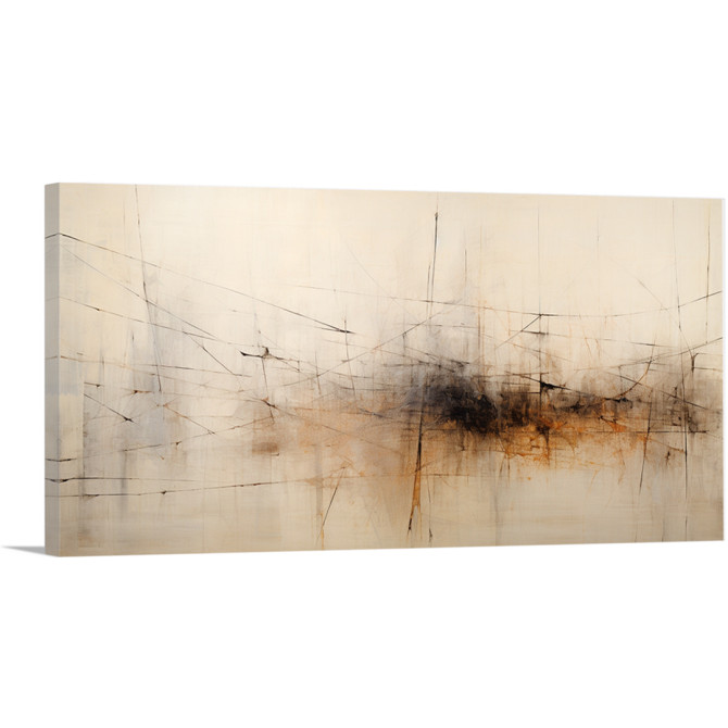 Cuadro abstracto horizontal en tonos neutros con trazos lineales – diseño contemporáneo