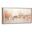 Cuadro decorativo abstracto con formas urbanas en tonos beige, gris y naranja