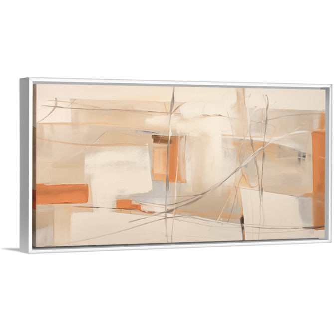 Cuadro abstracto decorativo con trazos suaves y formas rectangulares en tonos beige, blanco y ocre
