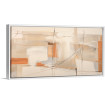 Cuadro abstracto decorativo con trazos suaves y formas rectangulares en tonos beige, blanco y ocre