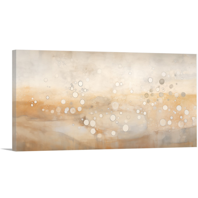 Cuadro abstracto con burbujas blancas sobre fondo beige y ámbar
