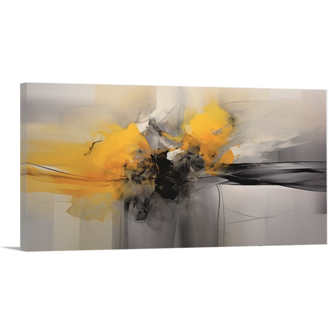 Cuadro abstracto horizontal con tonos amarillo, negro y gris – diseño moderno y dinámico Cuadro abstracto horizontal con tonos amarillo, negro y gris – diseño moderno y dinámico